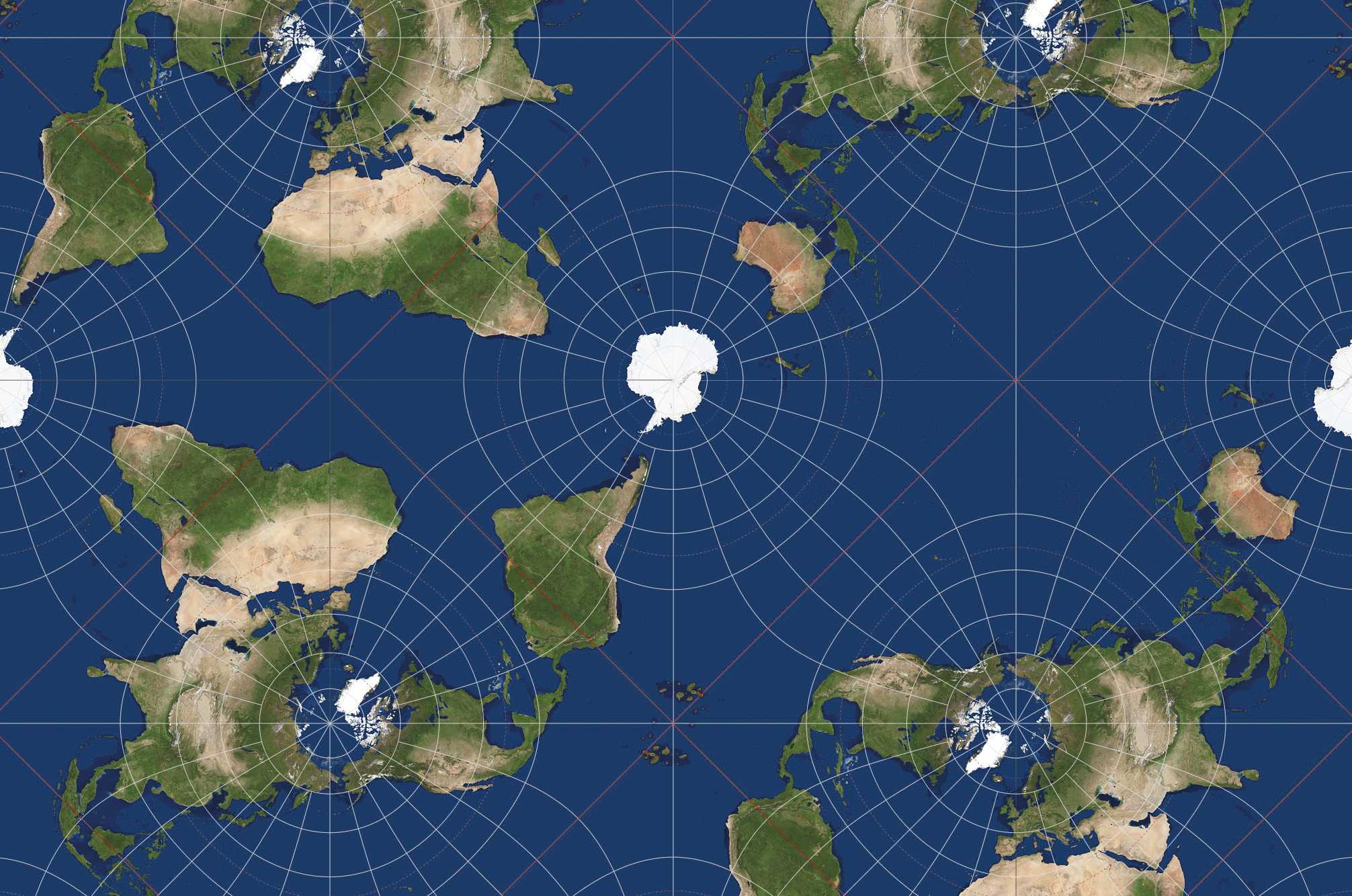 Tile-shaped world map showing both the Arctic and Antarctic in the center.