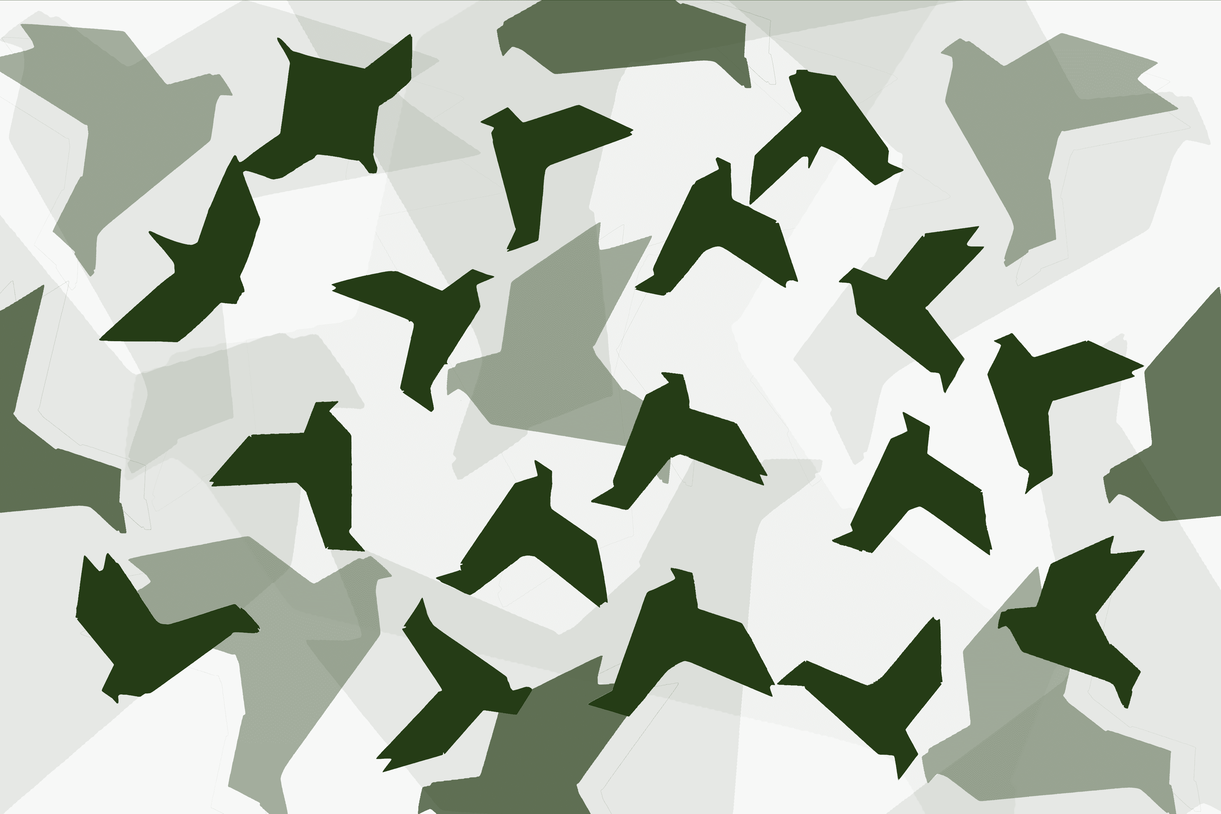 Dark green paper pigeons in various sizes