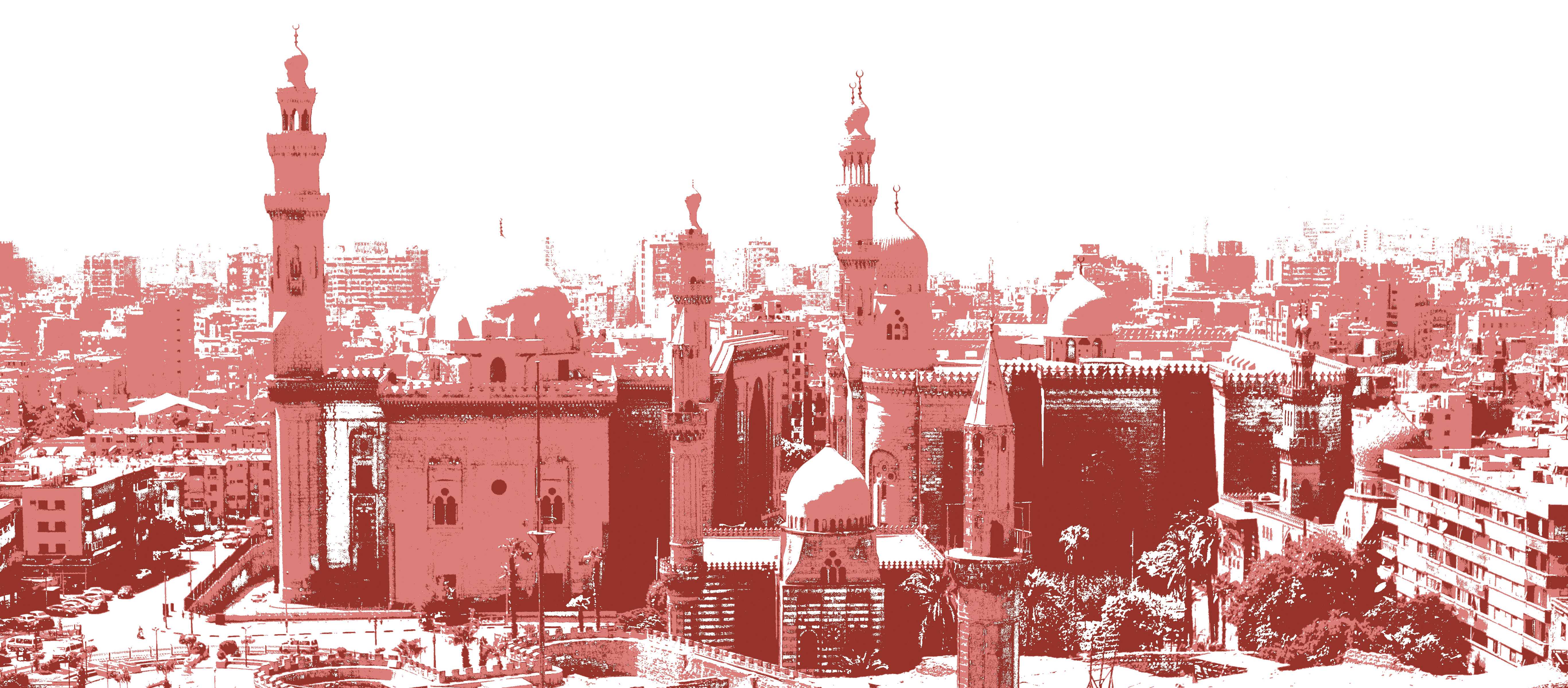 stilisiertes Foto von Stadt mit alten Türmen und Hochhäusern